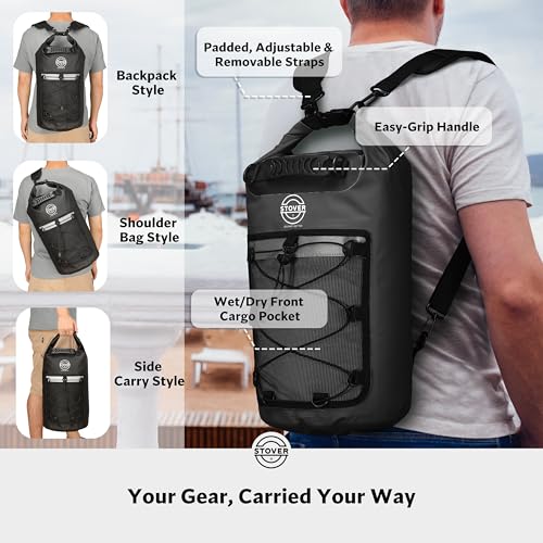 Image of STOVER 5 /10 /25 /30 /40L Waterproof Dry Bag & Phone Case - Large Floating Dry Backpack for Kayaking, Travel, Hiking, Fishing, Camping, Motorcycles & Beach, Heavy-Duty Roll Top Men /Women (Black)