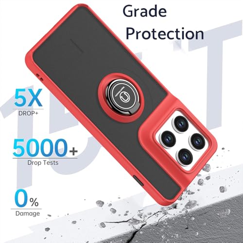 Image of QUIETIP Case for Motorola Edge 70 with Screen Protector,Magnetic Ring Car Stand Silicone Translucent Matte Drop Protection Cover,Red