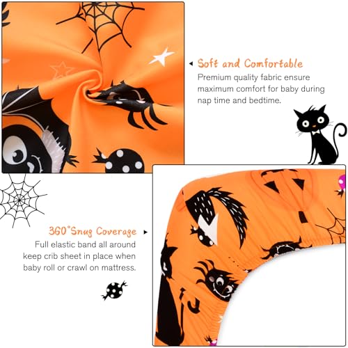 Image of JISEN Halloween Crib Sheet Bats Fitted Crib Sheet for Boys Girls Crib Mattress Cover Baby Sheet for Standard Crib and Toddler Mattress Soft Breathable Baby Bed Sheet for Neutral 52x28 Inch Ghosts