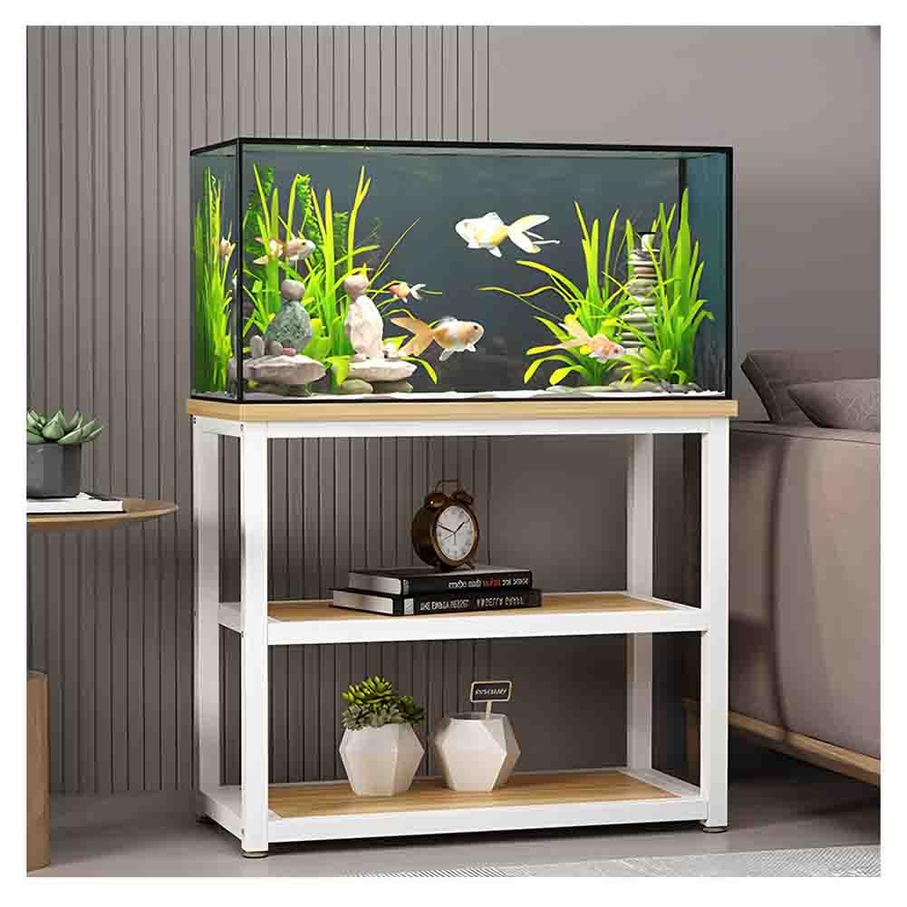 Supporto per Acquario Durham per impieghi gravosi - Robusta Struttura in Metallo con 3 Ripiani, Adatta Sia per Pesci d'Acqua Dolce Che salata - Colore Beige - Ideale per l'uso in casa e in u