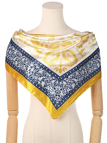 Women Satin Square Scarf, 35" Large Paisley Contrast Color Silk Like Hair Scarf Head Sleeping Wrap Bandanas2