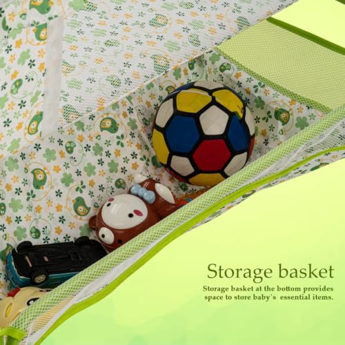 Image of BAYBEE Clora Baby Cradle and Swing with Mosquito Net | Jhula Palna for Newborns | 360 Rotating Lockable Wheels & Storage Basket | Green
