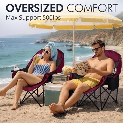 Image of Oversized Camping Chair for Adults 2 Pack - Heavy Duty Outdoor Padded Chair