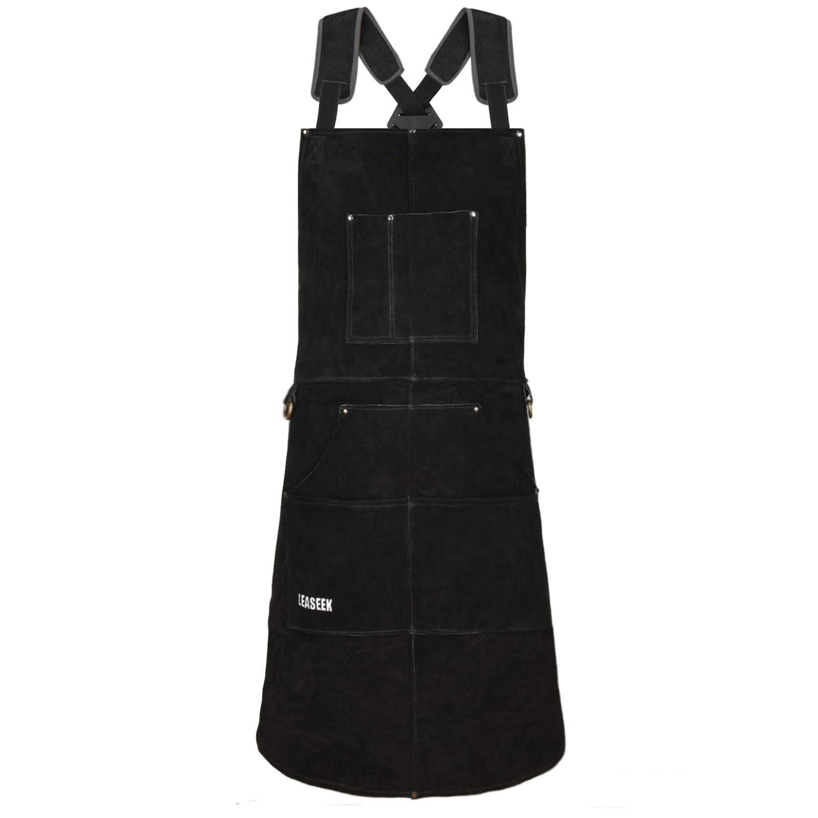 LeaSeek Leather Welding Apron,Heat & Flame-Resistant Heavy Duty Work Apron with 6 Pockets,Woodworking Shop Apron