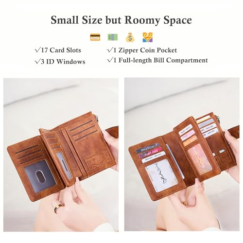 Small Genuine Leather Wallet for Women RFID Blocking Bifold Compact with Zipper Coin Pocke (Peacock Blue)4