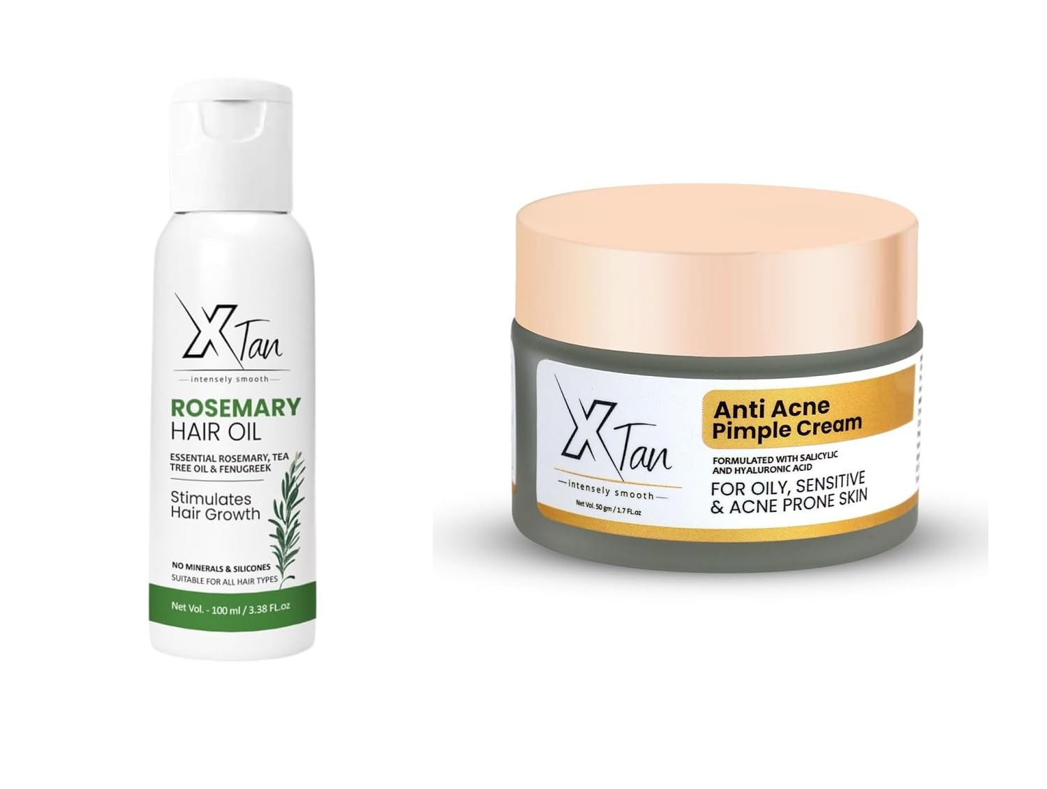 XTan Anti Acne Pimple Cream and Rosemary Hair Oil 100ml Combo Pack | Daily Skin and Hair Care Duo with Lightweight Non-Greasy Formula for Men and Women | All Hair Types-image-44