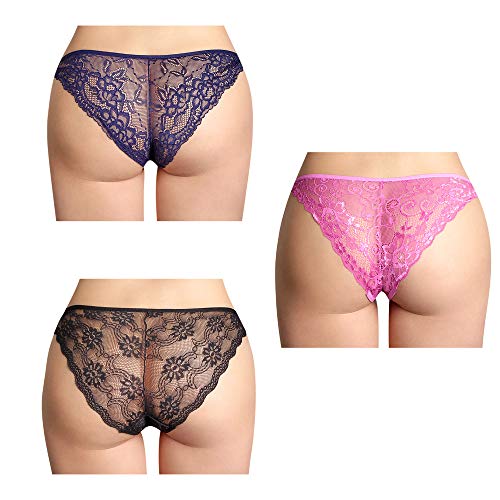 Besame Women Bikini Panties Lace Underwear Lingerie One Size (Black Blue Purple - Style 1 - One Size) #TOP2