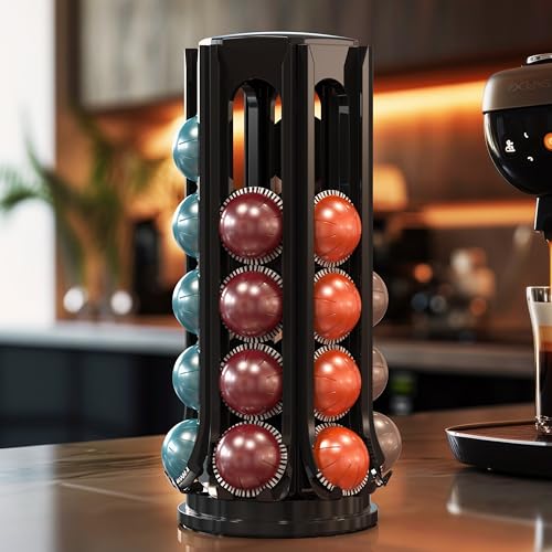 Image of Deco Brothers VertuoLine Pod Holder, 360 Turntable Rotating Pod Carousel | Holds up to 36 Nespresso Vertuo Capsules, Easy Access Design, Black