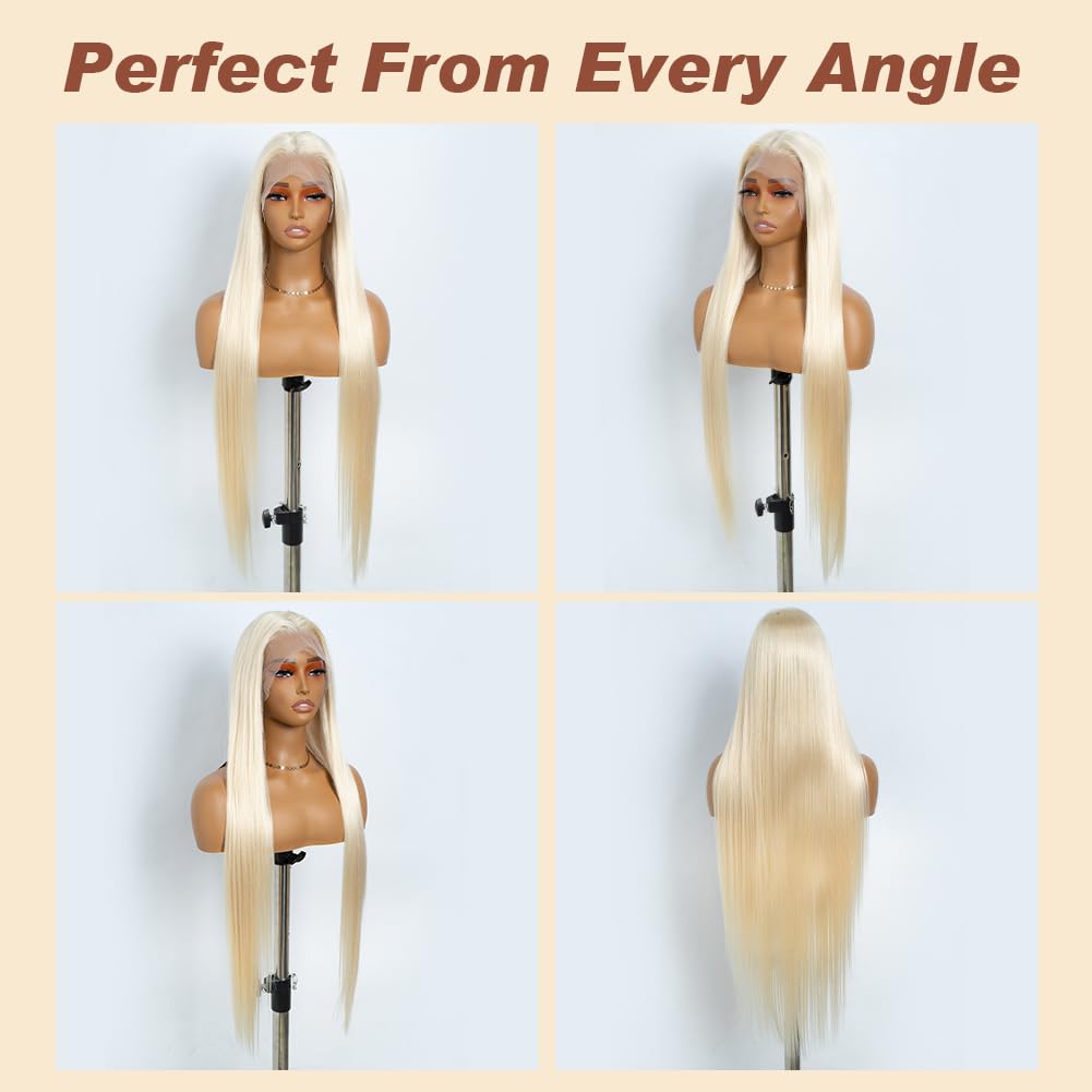 JOEDIR HAIR 13x4 Lace Front Wig 38 inches Super Long Straight Glueless Wigs Synthetic Hair Free Part 180% Density HD Transparent Heat Resistant (613, 38 inches)