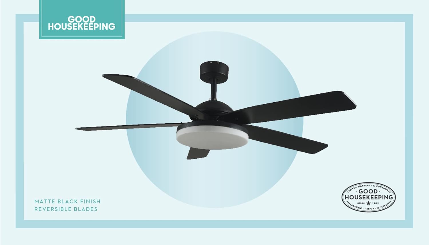 Good Housekeeping 63173-MB Adeline LED Indoor Ceiling Fan with Remote Control, Matte Black, 52"