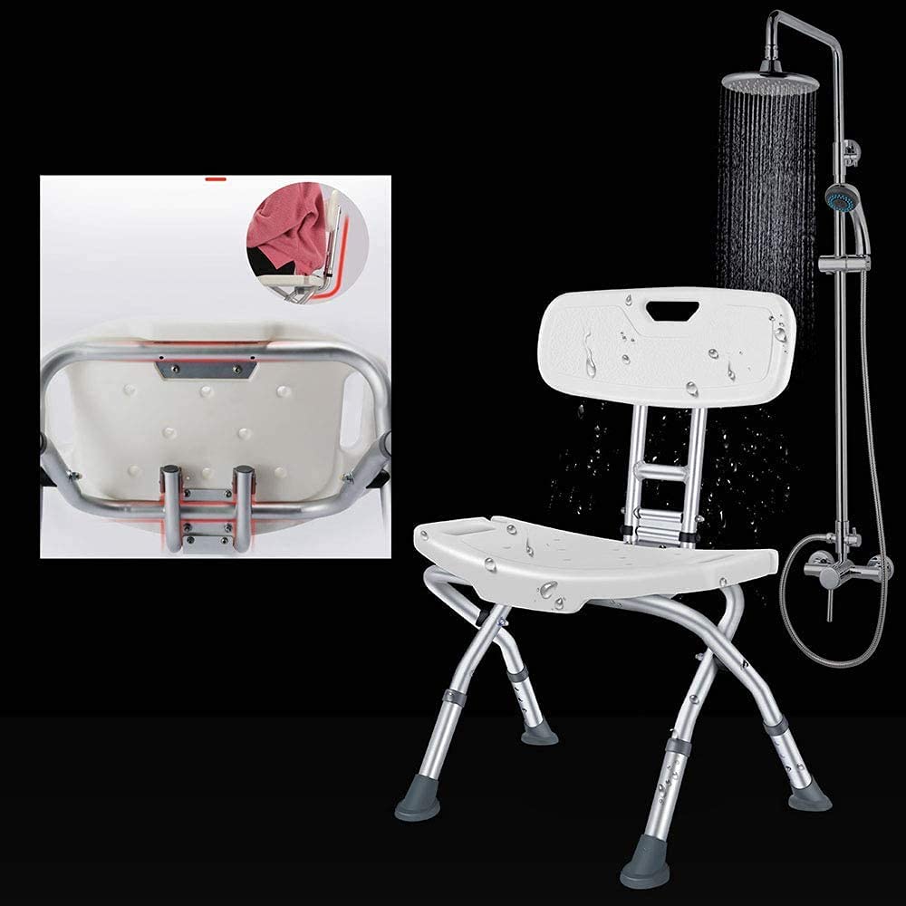Silla de Ducha Ajustable en Altura, Seguridad Antideslizante con Brazos y Respaldo Elevado El Taburete de Ducha portátil para bañera, Auxiliar de Ducha Plegable para Personas Mayores de Edad