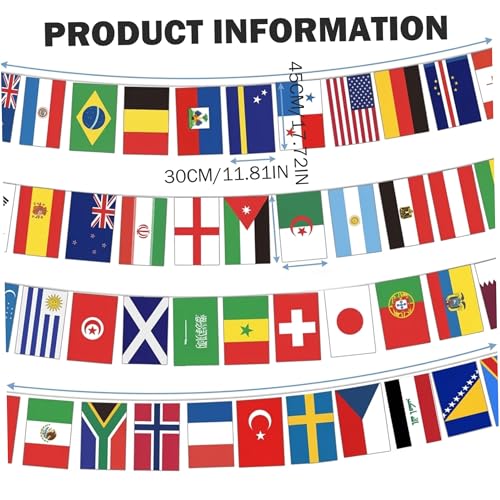 Guirlande de drapeaux du monde décoration extérieure grand format polyester 25m