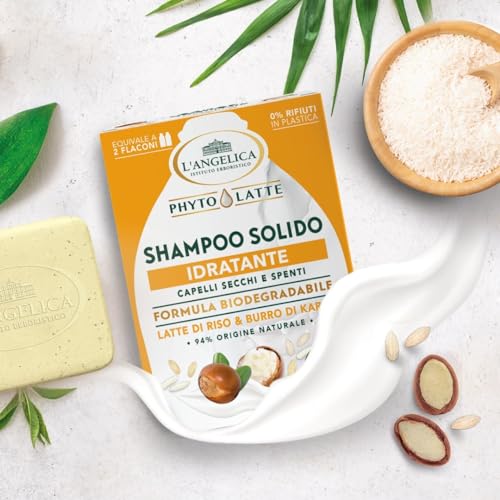 L'Angelica, Champú Hydratizante Phytolac Natural con Arroz y Manteca de Karité, Cabello Seco, Hidrata y Brillo Cabello 1 Paquete de 60 g