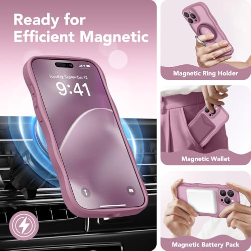 CAPRARO for iPhone 16 Pro Max Case for Women Girls, Upgraded [Full Camera Protection] [Compatible with MagSafe] Cute Wave Translucent Matte Phone Case for iPhone 16 Pro Max, Black Currant by CAPRARO - Used condition - Image 2