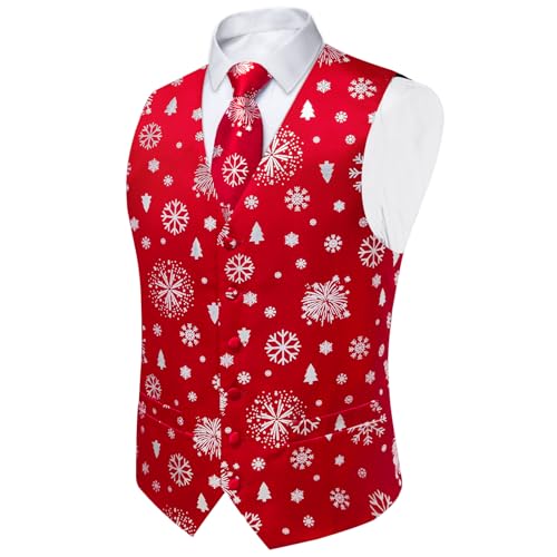 DiBanGu Christmas Men's Suit Vest and Tie Set Formal Business Dress Waistcoat for Tuxedo V-Neck Slim Fit Holiday Vest3