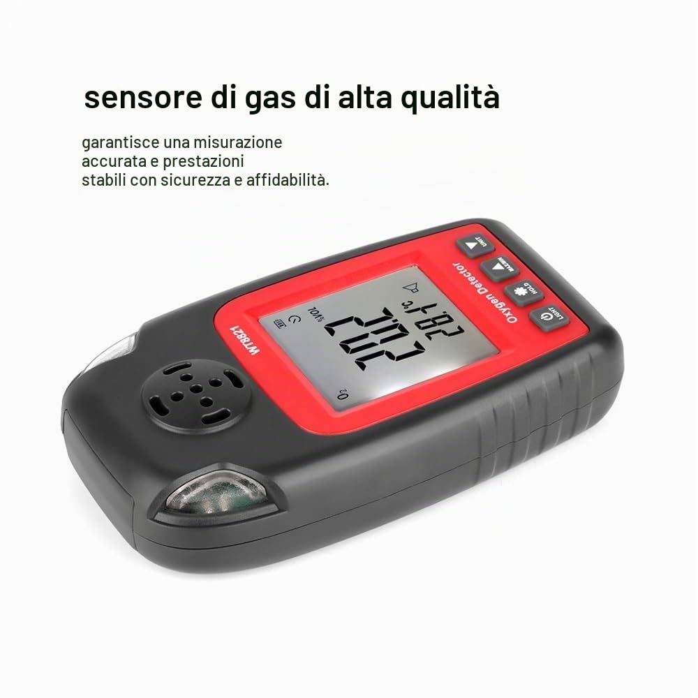 DEWIN Rilevatore di Ossigeno,0~25% Rilevatore di Gas Ossigeno misuratore ossigeno aria Vol Rilevatore Gas Portatile O2 Analizzatore di Ossigeno Tester con Display LCD WT8821