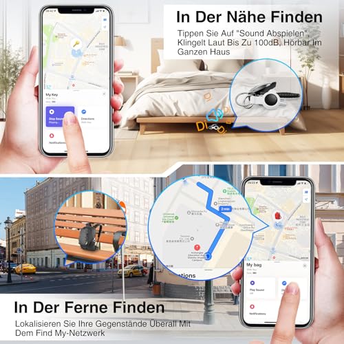 GPS Tracker - 2er Pack Smart Tracker Tags mit Apple Wo ist? (iOS NUR) mit Schutzhülle, Wasserdichter Gegenstandssucher, 100 dB Lautstärke, Bluetooth-Schlüsselfinder für Gepäck, Koffer