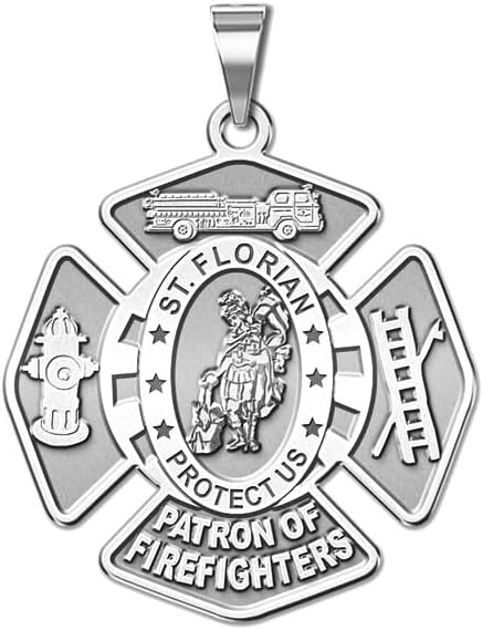 PicturesOnGold.com Saint Florian Protector of Firefighters Customizable Medal - Available in Solid 10K &14K Yellow or White Gold, or Sterling Silver - Protection Jewelry Christian Gift for Men & Women
