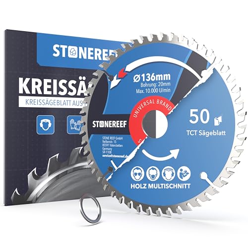 Sägeblatt 136x20 - Kreissägeblatt [inkl. Adapter auf Bohrung 20 &16mm], kompatibel mit Winkelschleifer von Bosch, Makita usw. - Sägeblatt Kreissäge Nagelfest - für Holz