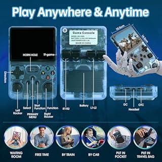 Febotak R36S Retro-Handheld-Spielkonsole, 3,5-Zoll-IPS-Bildschirm, 128 GB Speicher, über 40.000 Spiele, basierend auf LINXU Open Source ARKOS, 3500-mAh-Akku (Translucent Blue)