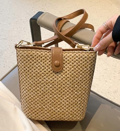 Image of Straw Beach Bags For Women Rattan Purse Summer Straw Cross-body Bag Raffia Handbag Purses Shoulder Bag Small Bucket Bag 2026