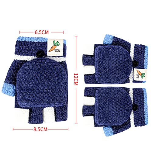 Kids Knitted Half Finger Gloves with Flip Top Winter Warm Cartoon Typing Gloves Convertible Mitts for Girls Boys4
