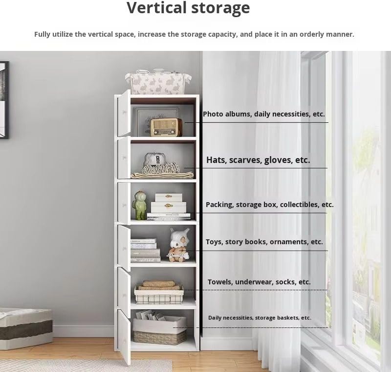 Image of 6-Door Morden Wooden Collapsible Wardrobe for Storage /Space Saving Wooden Wardrobe with Doors /Collpsible Storage Organiser /Living Room -Mapple (White, 6 Layer)