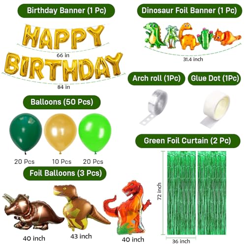 Image of Party Propz Dinosaur Theme Birthday Decoration Kit - 59 Pcs Dinosaur Birthday Decoration Items, Dinosaur Happy Birthday Banner, Balloon Decoration Kit For Kids (Cardstock & Foil)
