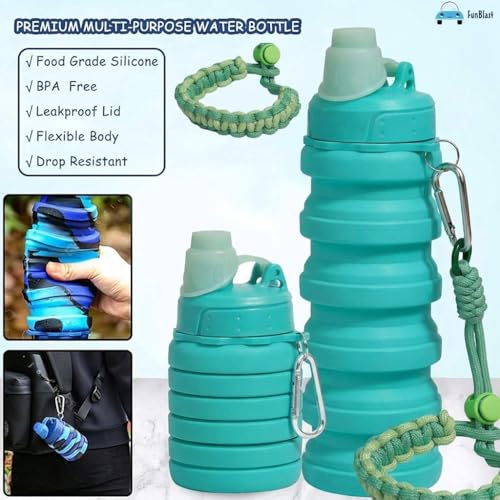 Image of FunBlast Silicone Sipper Bottle Bottle - 500 ML, Expandable Water Bottle for Home, Office, Gym, Trekking, BPA Free Food-Grade Collapsible Leak Proof Portable Travel Water Bottle (Sea Green)