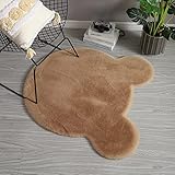 TENNOLA Cute Area Rugs for Bedroom 3 x 3 Feet Aesthetic Kawaii Cartoon Carpet Bear Head Kids Rug for Nursery Teen Girls Room Home Decor Soft Fluffy Faux Rabbit Fur Rug with Suede Backing