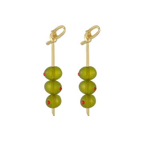 Madison Tyler Fruit Dangle Earrings | Gold Plated Flower Strawberry Apple Cherry Olive Earrings - Sweet Fruit Themed - Olive Earrings