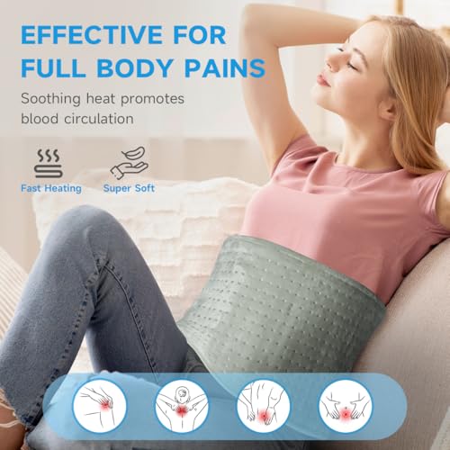 Heating Pad for Back Pain Relief & Cramps, neck, shoulders - 5 Heat Settings, 2H Auto Shut Off - Gifts for Mom, Men (Grey, 12''x24'')