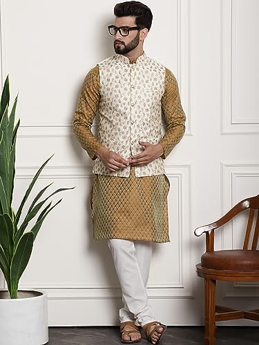 Image of SOJANYA (Since 1958 Men's Silk Blend Kurta Pyjama & Embroiderd Nehrujacket Combo