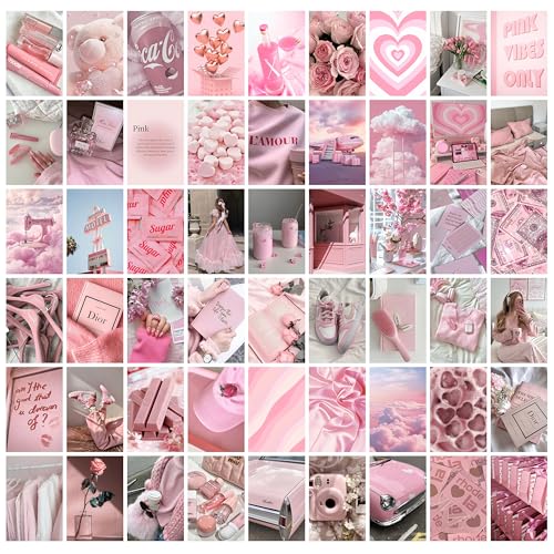 Image of MODERN GALLERY MART Pack of 54 Pink Aesthetic Wall Collage Kit Posters - 4 x 6 Inches Posters for Wall Decoration - Wall Art For Bedroom, Office, Living room, Dorm room - Glue Dots Include
