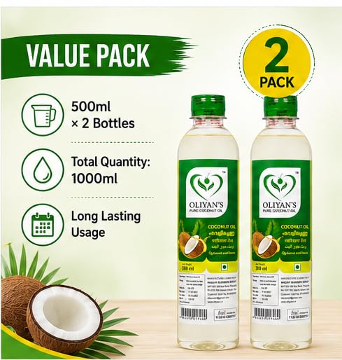 Image of OLIYANS Cold Pressed Coconut Oil Pack of 2 (500ml Each) | Natural Multipurpose Oil | Total 1L