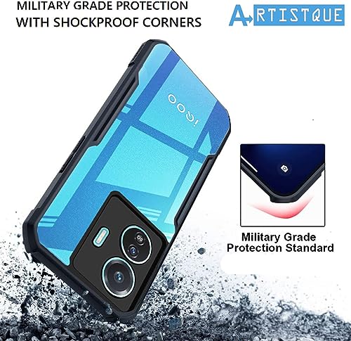 Image of A rtistque Clear Hard Transparent Acrylic Armor Anti-Drop Shockproof TPU Edge Back Cover Case for iQOO Z6 Lite 5G - Black