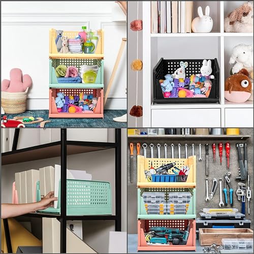 Image of Heart Home Pack of 6 Storage Organizer | Foldable Shirt Stacker Box for Almirah | Wardrobe Organizer | Cloth Organizer | Closet Storage Basket | Large | Light Pink & Pista Green