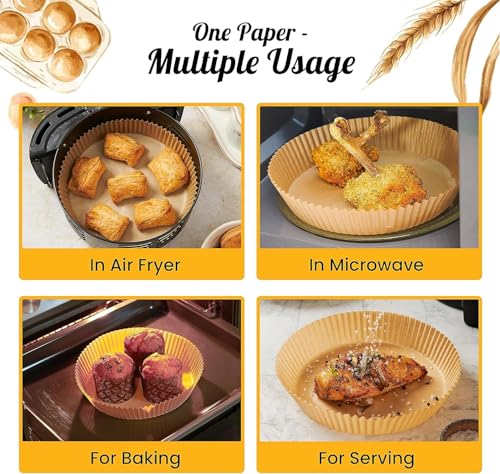 Image of 100 PCS Air Fryer Paper Sheet Parchment Paper Liners - Non-Stick, Heat Resistant, Baking Paper - Disposable, Food-Grade, Grease-Proof Sheets. (Round Paper- 8 INCH)