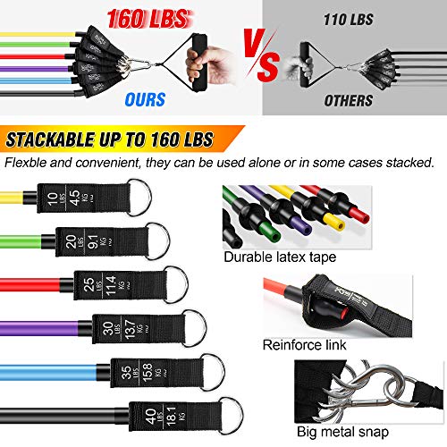 YUHENGLE Resistance Bands Set, 6-Piece Workout Exercise Bands with Door Anchor, Handles, Ankle Straps, Guide Book, Jump Rope, Stackable Up to 160 lbs, Perfect for Resistance Training, Physical Therapy