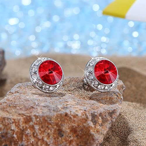 Milacolato Rhinestone Dance Competition Earrings for Women 18K White Gold Hypoallergenic Sterling Silver Post Crystal Stud Earrings 15mm Halo Stud Earrings for Dance Competitions Stage Performance Wedding Bridal Party Earrings, Red Crystal by MILACOLATO - Image 2