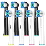 Rebeool Replacement Brush Heads Compatible with OralB Pro 3, Pro 1 Toothbrushes, Vitality Pro, Smart, Genius, Round Brush Heads, Replacement Toothbrush Refills 8 Pack