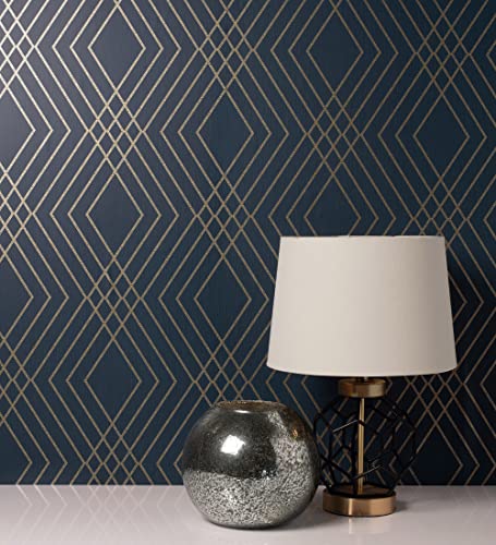 GAULAN 680906 - Papel pintado lavable geométrico moderno con líneas metalizadas para pared salón dormitorio comedor cabecero cama - Rollo de 10 m x 0,53 m