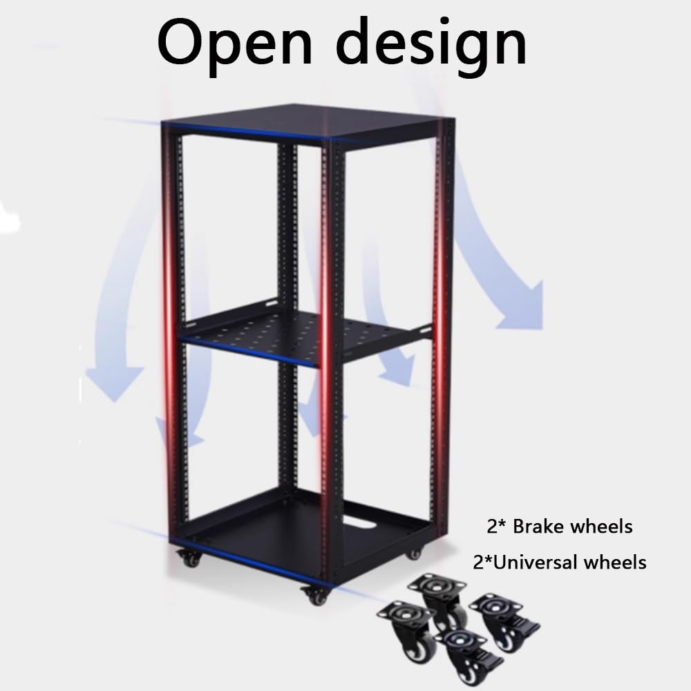 Rack de serveur à cadre ouvert avec roulettes - Support stéréo AV pour ordinateur/informatique/informatique/équipement informatique (50 x 47,7 x 71,8 cm)