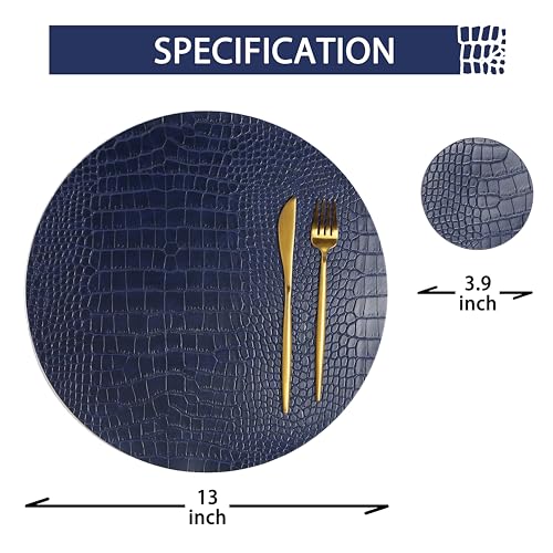 Sets de table ronds en cuir bleu imperméables de 33 cm faciles à entretenir - 4