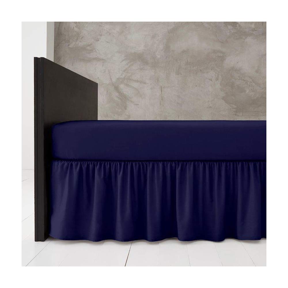 Poly Cotton Base Valance Bed Sheet Plain Dyed 16" Inches Drop Frilled King Size Platform Bedding, Navy