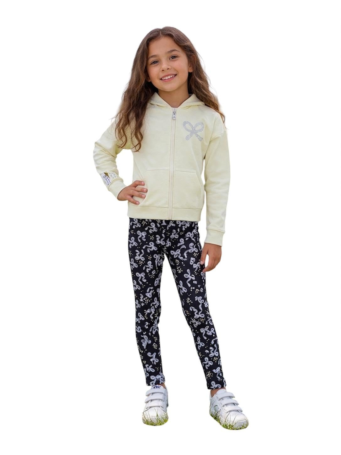 IDO Completo tuta bambina 8 anni - 128 cm con felpa zip color giallo lime e legging abbinato