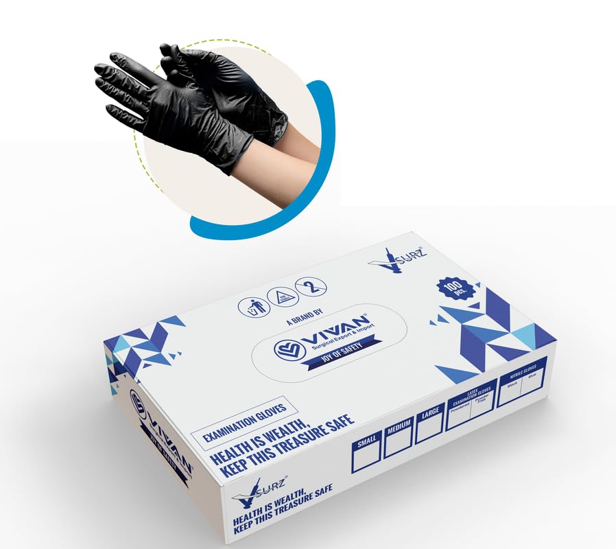 Image of Black Nitrile Gloves, Disposable, Heavy Duty, Powder Free, Latex Free, Large Size, Food Safe, Textured Grip (SMALL)