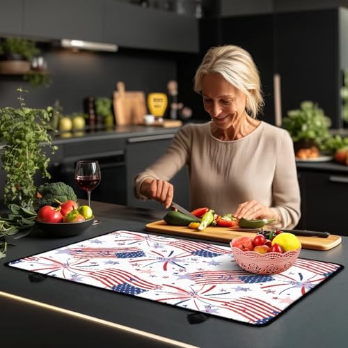 Image of Poceacles 4th of July Stove Cover for Stovetop, Induction Electric Stove Top Protector Oil Resistant Heat Resistant Washer Dryer Top Mat, 29 inch x 21 inch, American Flag Fireworks Star Pattern