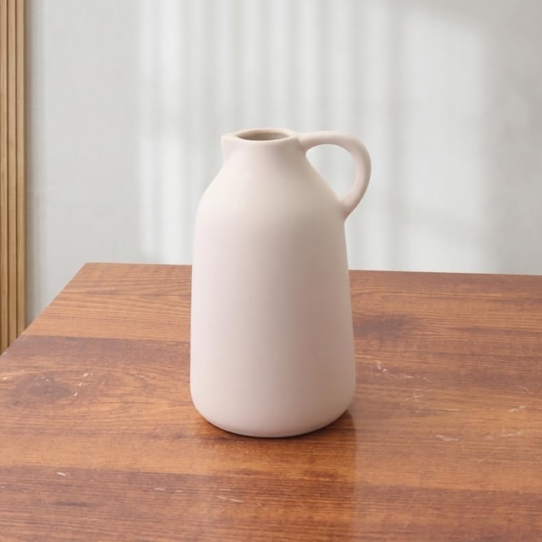 Image of Ceramic Jug Vase for Home Decor Matte White Decorative Flower Vase with Handle Nordic Farmhouse Vase for Pampas Grass, Dried & Artificial Flowers Living Room, Bedroom & Office