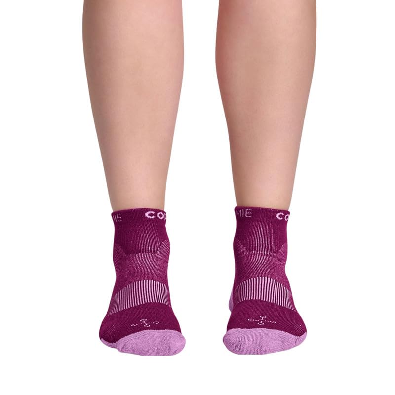 Tommie Copper Travel Compression Socks Womens Ankle Socks with Lightweight Arch & Heel Support Cushioned Sole Mesh Ventilation Moisture-Wicking Fabric Anti-Odor Technology Purple Size 7-9.5